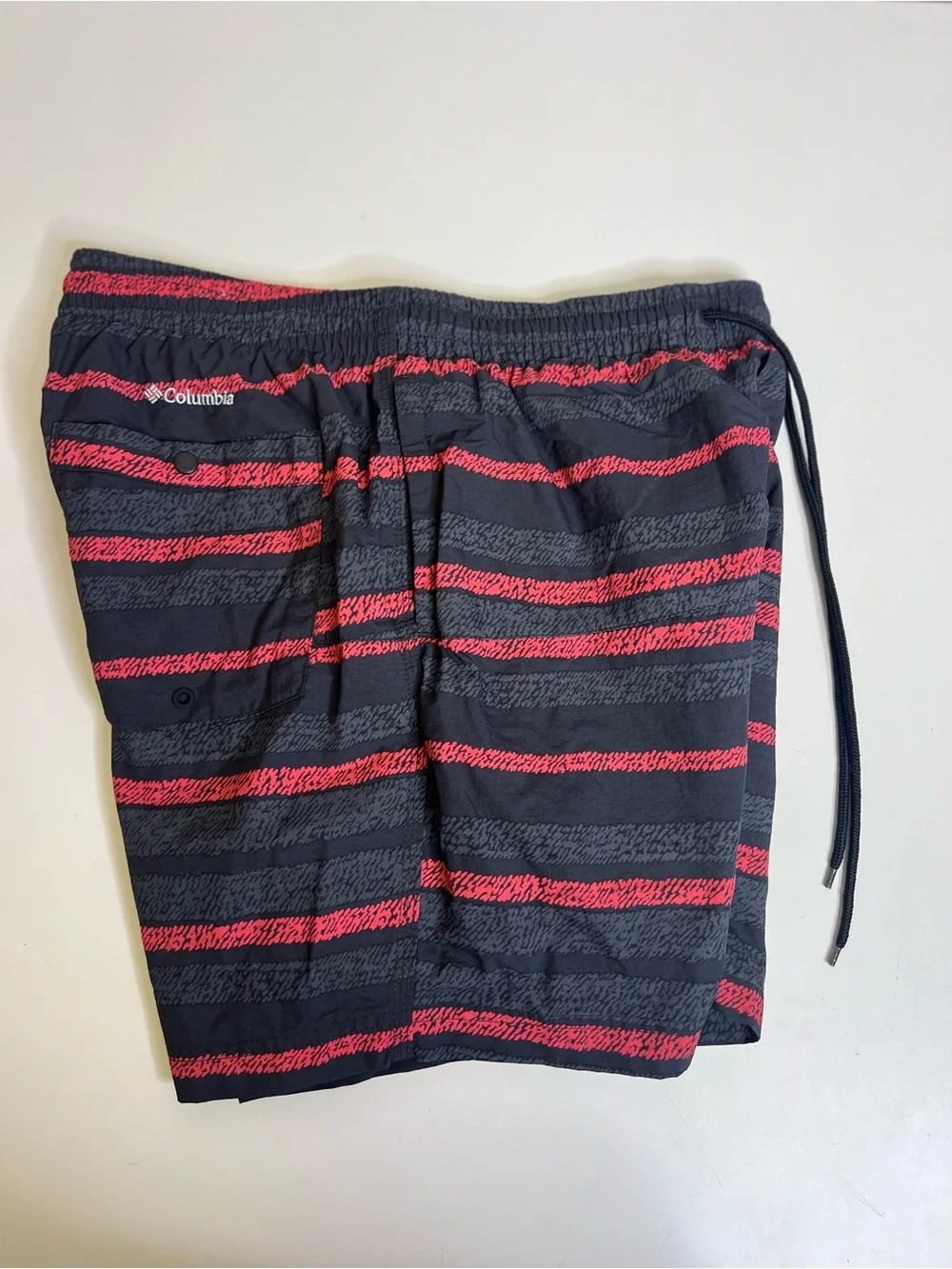 Columbia Swim Shorts Men’s Red/Black/Charcoal Striped Trunk Lined - Size Medium